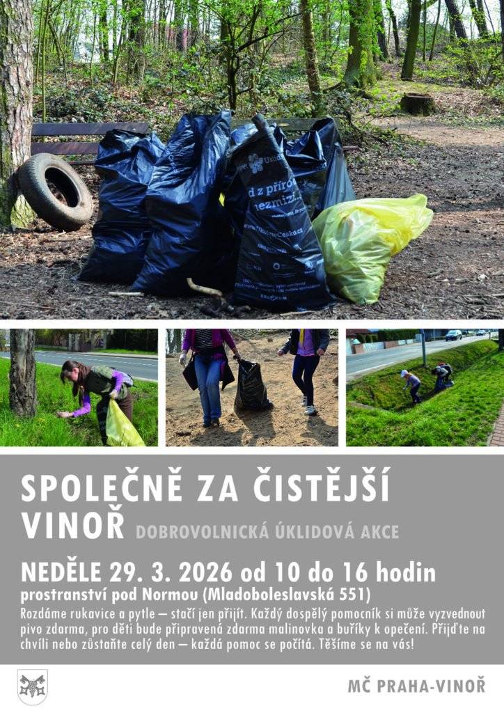 Dobrovolnická úklidová akce ve Vinoři se blíží a zapojit se může opravdu každý. Stačí přijít – na místě rozdáme rukavice i pytle na odpad, takže není potřeba nic nosit s sebou. Kdy? V neděli 29. 3. od 10 do 16 hodin Kde: Pod Normou. Chceme, aby to nebyla jen práce, ale také příjemné setkání sousedů. Každý dospělý dobrovolník si proto bude moci po úklidu vyzvednout pivo zdarma. Pro děti bude připravena malinovka a také buřtíky, které si budou moci opéct na ohni. Přijít můžete jen na chvíli, nebo zůstat klidně celý den – každá pomoc se počítá. Společně můžeme udělat Vinoř zase o kus hezčí. Těšíme se na vás!