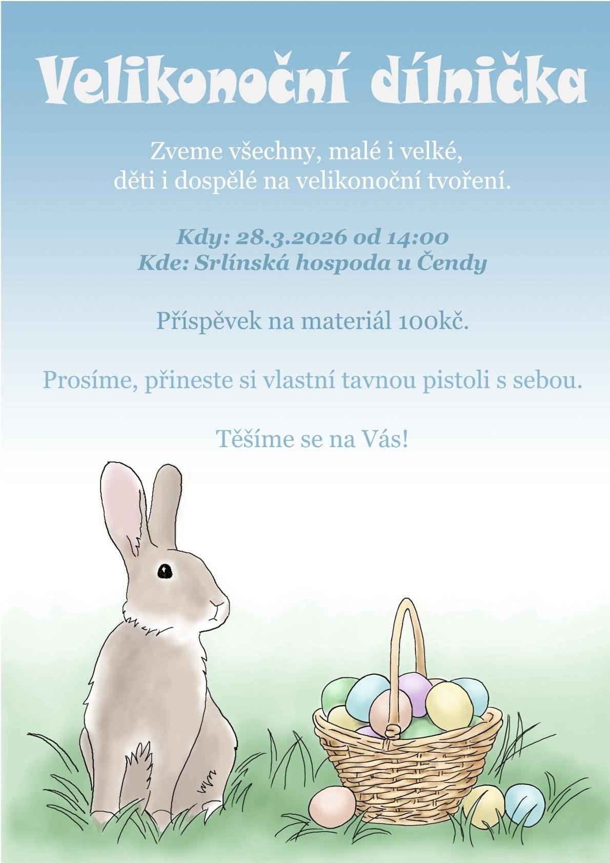 V sobotu 28.3.2026 od 14:00 v hospůdce u Čendy v Srlíně.