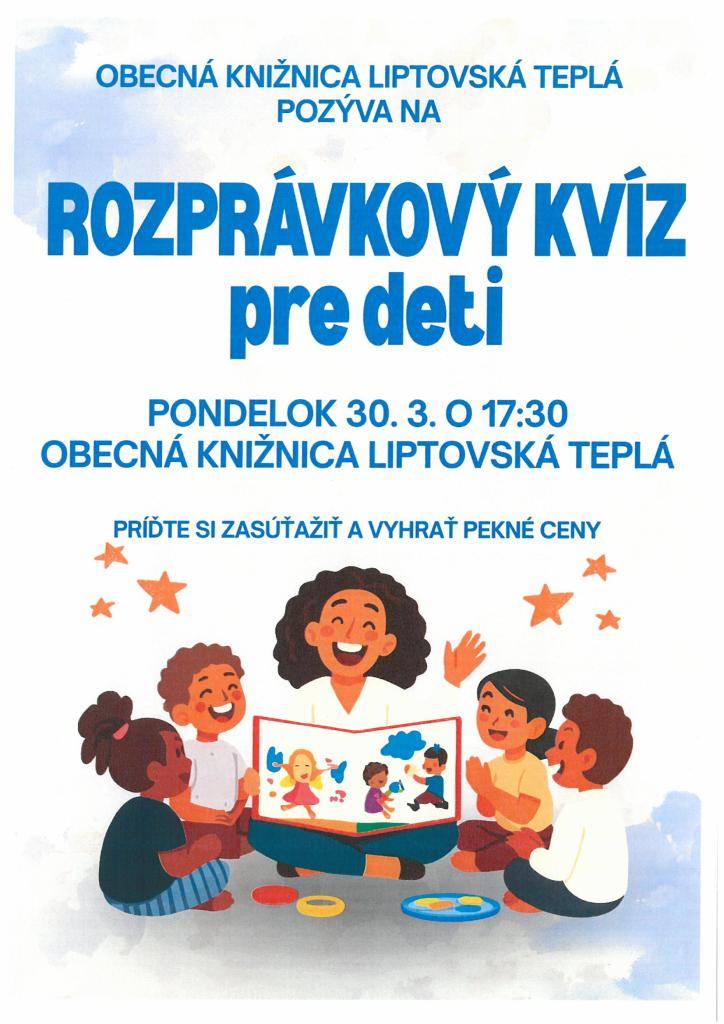 Obecná knižnica pozýva na Rozprávkový kríz pre deti, ktorý sa uskutoční v pondelok 30. marca o 17:30. Príďte si zasúťažiť a vyhrať pekné ceny.