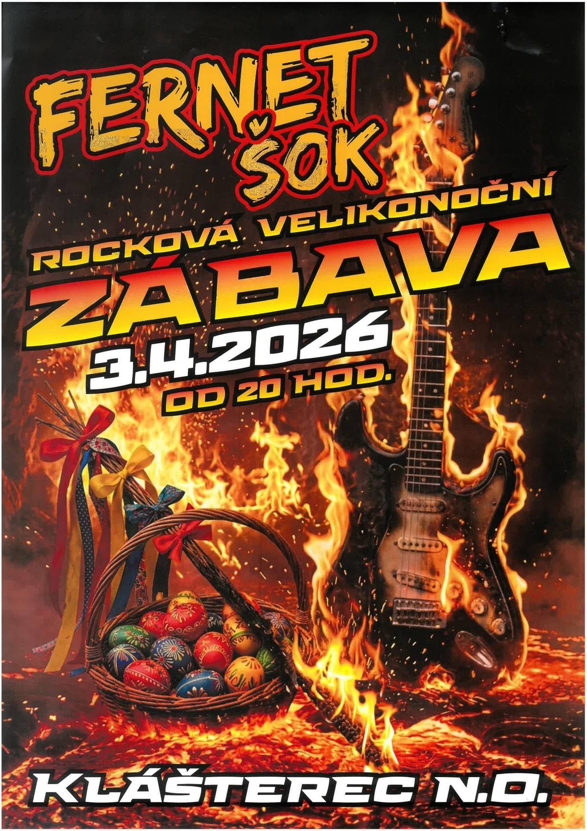 Přijďte si užít večer plný skvělé muziky a zábavy! Kdy: pátek 3. 4. 2026 od 20:00 Kde: Sokolovna Klášterec nad Orlicí Hraje: kapela FERNET ŠOK  Těšit se můžete na pořádnou dávku rocku, tanec a příjemnou atmosféru. Vezměte přátele a dorazte – Velikonoce můžou být i pořádně hlasité!
