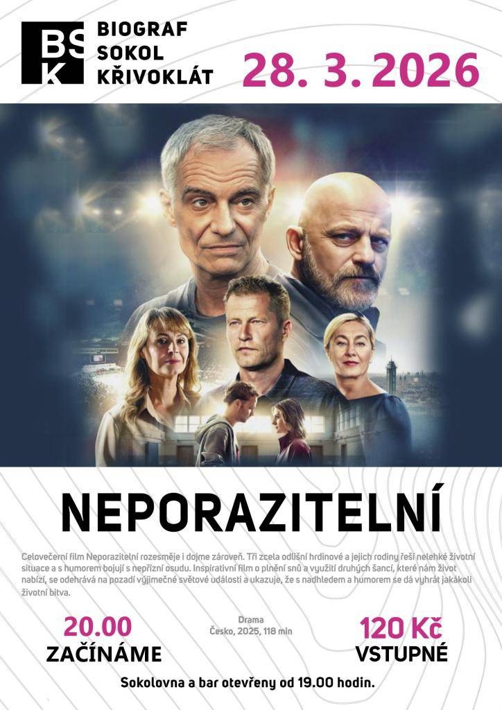 Pozvánka do kina v Křivoklátě na film "Neporazitelní". Sobota 28. března 2026 od 20.00h.