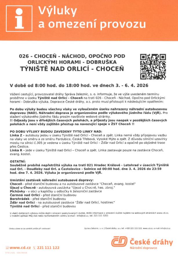 Jízdní řád 3.-6.4.2026
