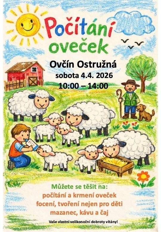 Vážení spoluobčanée, Ekologická farma Branná Vás serdečně zve na přátelskou rodinnou akci "Počítání oveček aneb krmení jehňátek", která se uskuteční v sobotu 4. dubna od 10:00 do 14:00 v ovčíně v Ostružné.