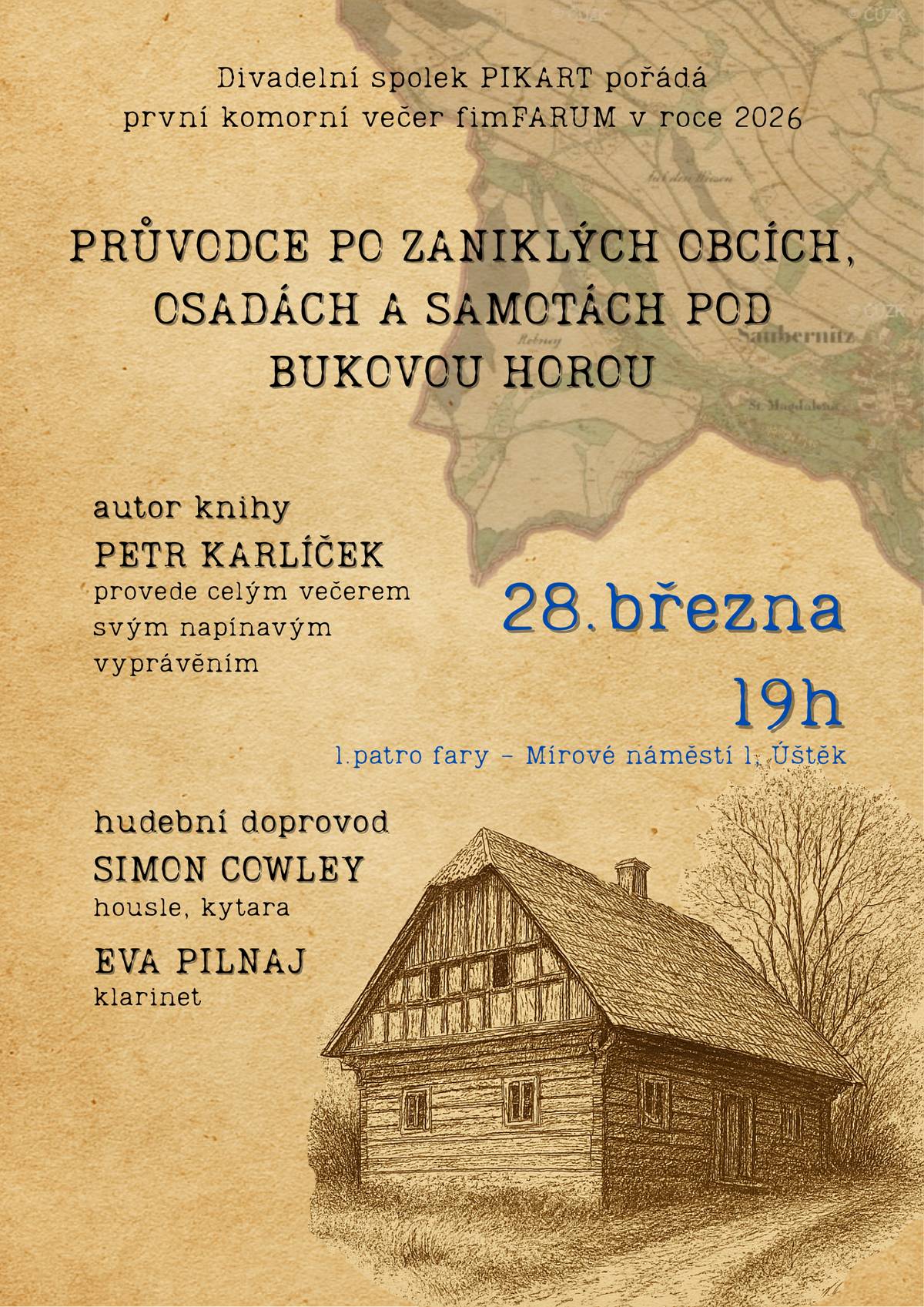 Divadelní spolek PIKART vás zve v sobotu 28.3. 2026 od 19 hodin do budovy fary v Úštěku - 1. patro na první komorní večer fimFARUM.