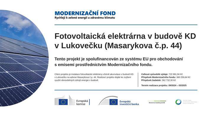 Fotovoltaická elektrárna v budově KD v Lukovečku