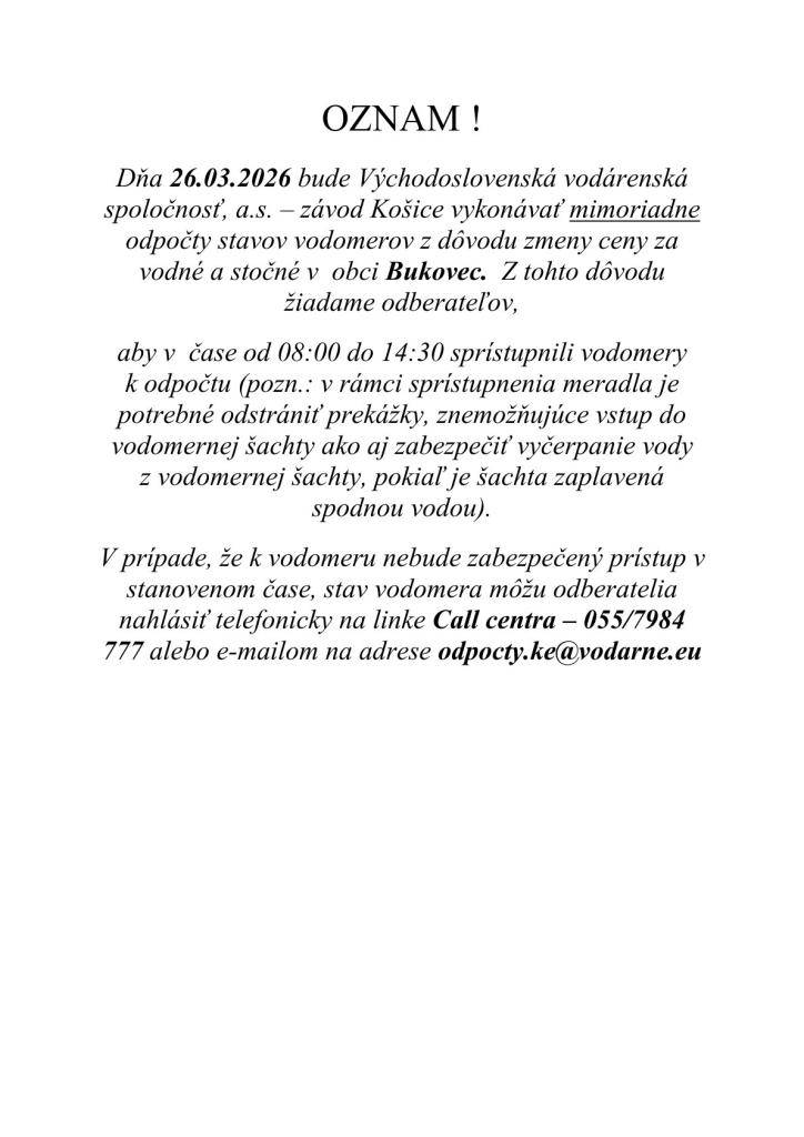 Zajtra 26.03.2026 v čase od 8.00 do 14.30