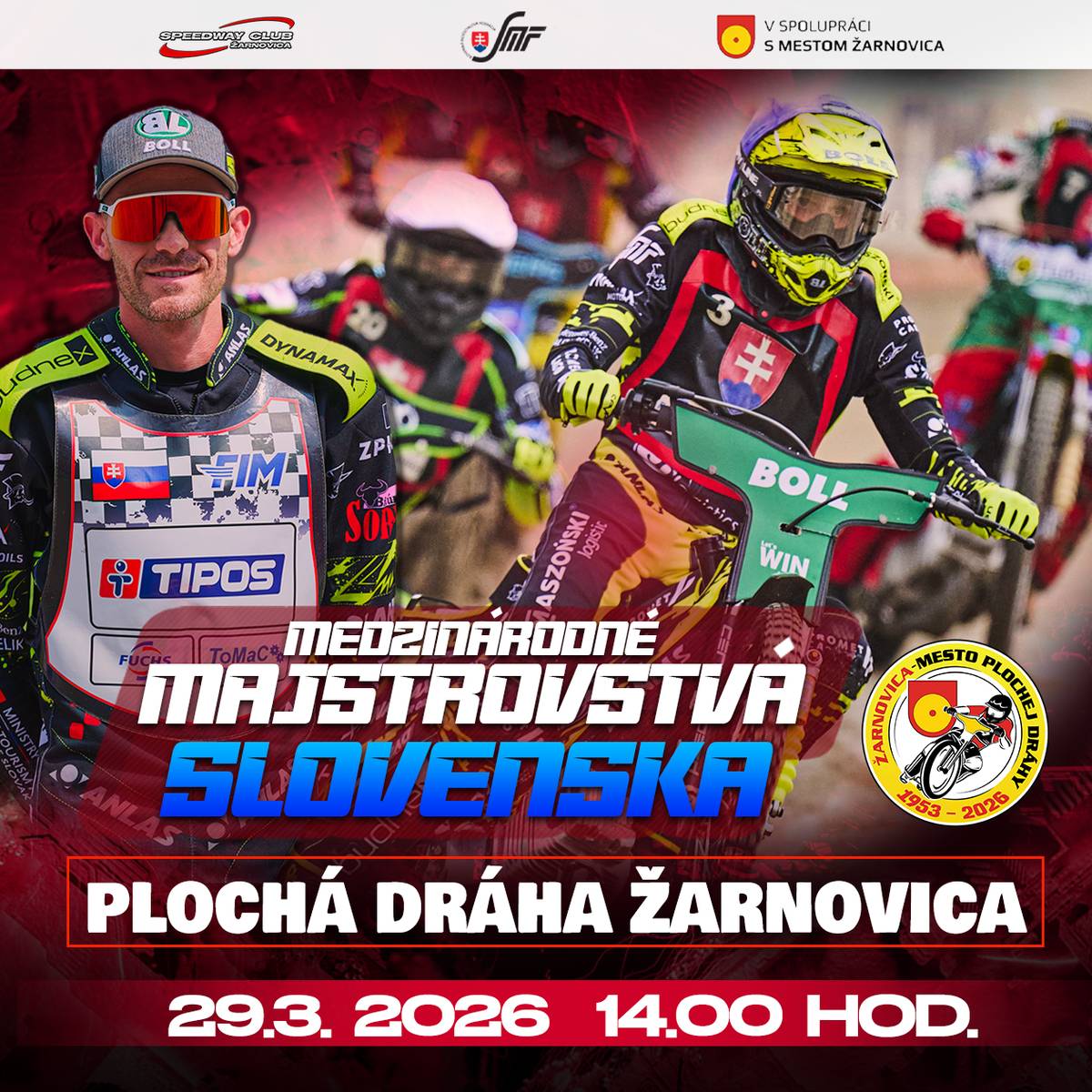 Vážení motoristickí fanúšikovia, Speedway Club Žarnovica a mesto Žarnovica vás pozývajú na prvé plochodrážne preteky sezóny 2026. V nedeľu 29. marca pripravujú Medzinárodné majstrovstvá Slovenska spojené s Memoriálom Ladislava Eliáša. Na štart sa postaví 20 jazdcov z Dánska, Poľska, Slovinska, Fínska, Lotyšska, Nórska, Rakúska, Bulharska, Maďarska a Slovenska, ktorí budú medzi sebou bojovať v jazdách v päticiach. Obhajovať titul bude aj Martin Vaculík. Preteky na plochej dráhe sa začínajú v nedeľu 29. marca o 14.00 hodine. Viac informácií na www.plochadraha.sk.