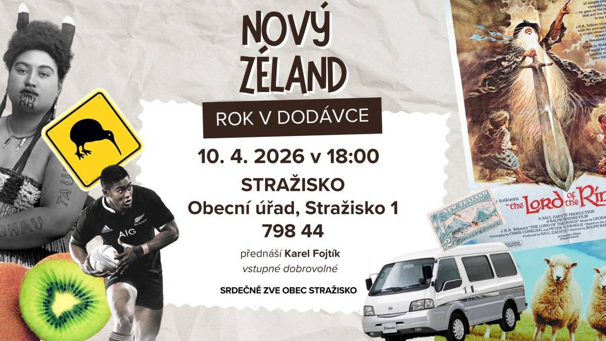 Srdečně vás zveme na poutavou přednášku „Nový Zéland aneb rok v dodávce“, která vás zavede na cestu napříč jednou z nejkrásnějších zemí světa. Akce se uskuteční v prostorách OÚ v pátek 10. 4. 2026 od 18:00 hodin.