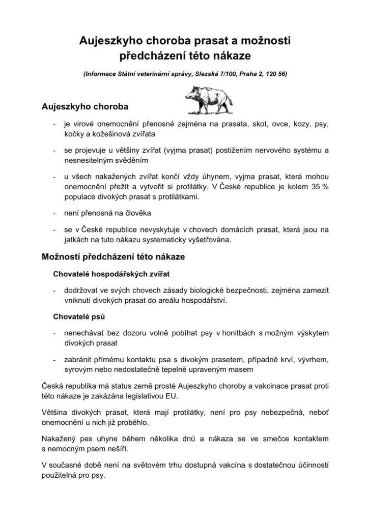 Upozornění na Aujeszkyho chorobu!