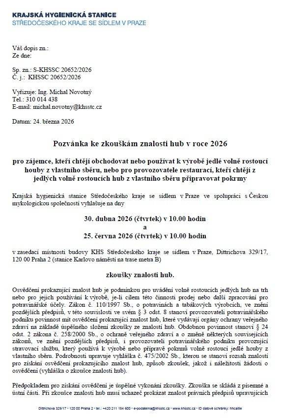 ke zkouškám znalosti hub