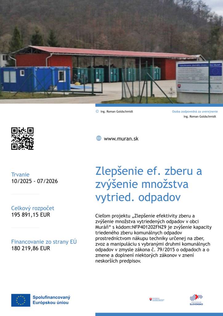 Zlepšenie efektivity zberu a zvýšenie množstva vytriedených odpadov v obci Muráň