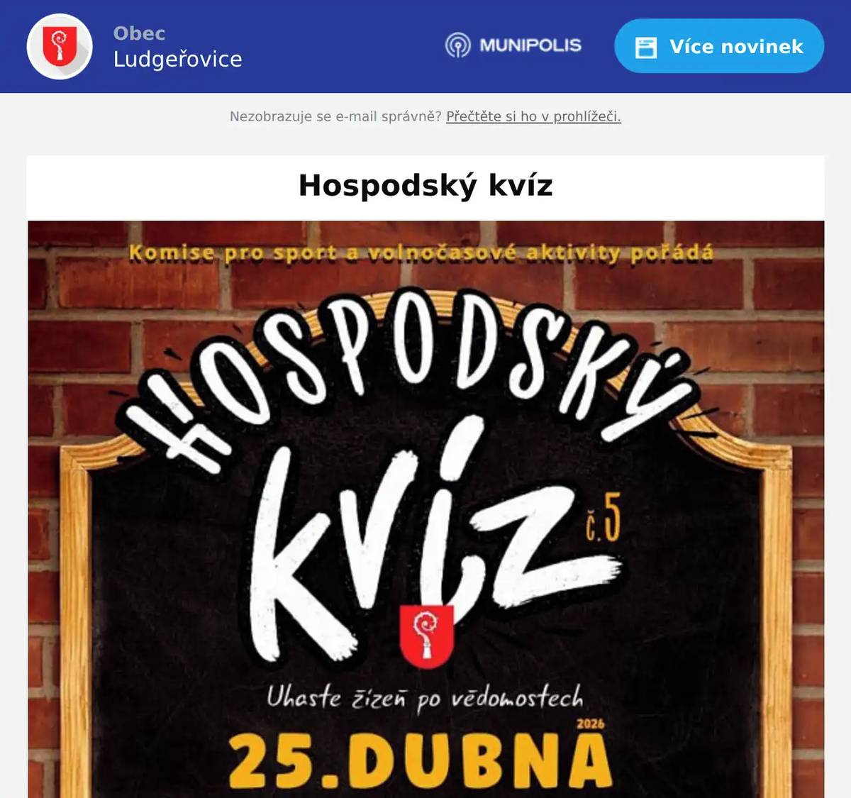 25. dubna od 18 hodin v Obecním domě v Ludgeřovicích Závazné rezervace od 1. dubna od 9 hodin!