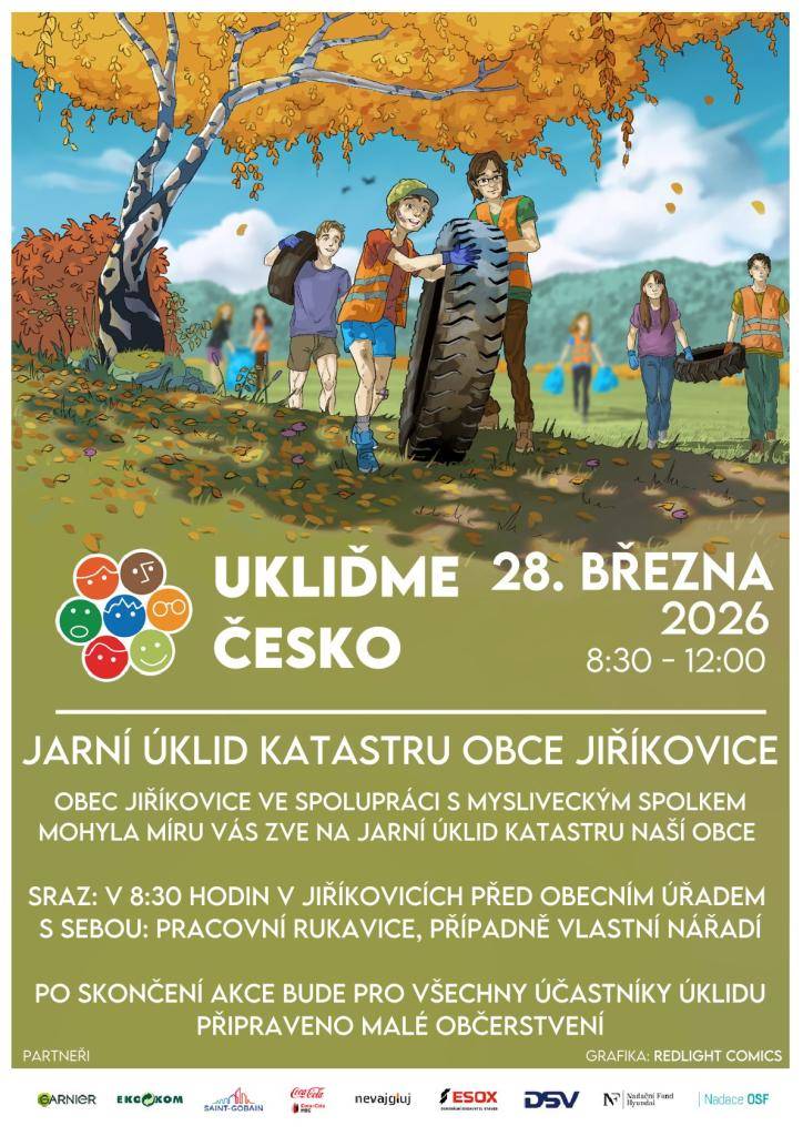 Obec Jiříkovice ve spolupráci s Mysliveckým spolkem Mohyla míru vás zve na jarní úklid katastru obce Jiříkovice.