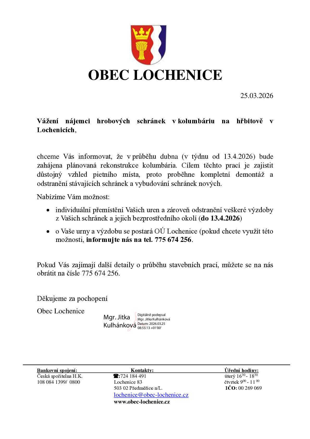 Oprava Kolumbária od 13.4.2026