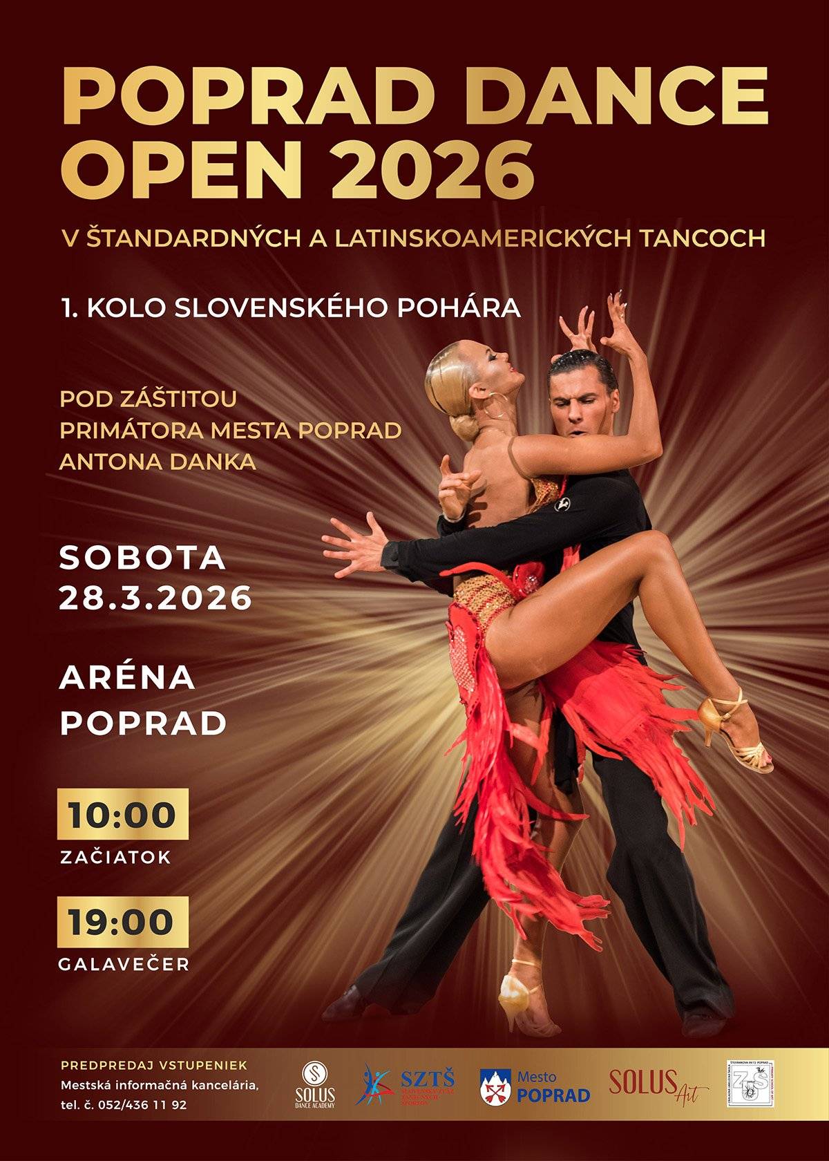 💃Už túto sobotu odštartuje v Aréne Poprad Slovenský pohár v tanečnom športe SZTŠ 2026. 👌Prvé kolo Slovenského pohára bude súťažou v štandardných a latinskoamerických tancoch. Organizuje ho Solus Dance Academy pod záštitou primátora mesta Poprad Antona Danka. 🎫Vstupenky na Poprad Dance Open 2026 je ešte stále možné zakúpiť v predpredaji exkluzívne v MIK Poprad za zvýhodnenú cenu, ale budú k dispozícii aj priamo na mieste pred vstupom. ℹ️Podrobné informácie nájdete vo zverejnených propozíciách v tomto odkaze👇: https://szts.ksis.eu/prop.php?id_prop=2341 Prídete sa pozrieť? 😉