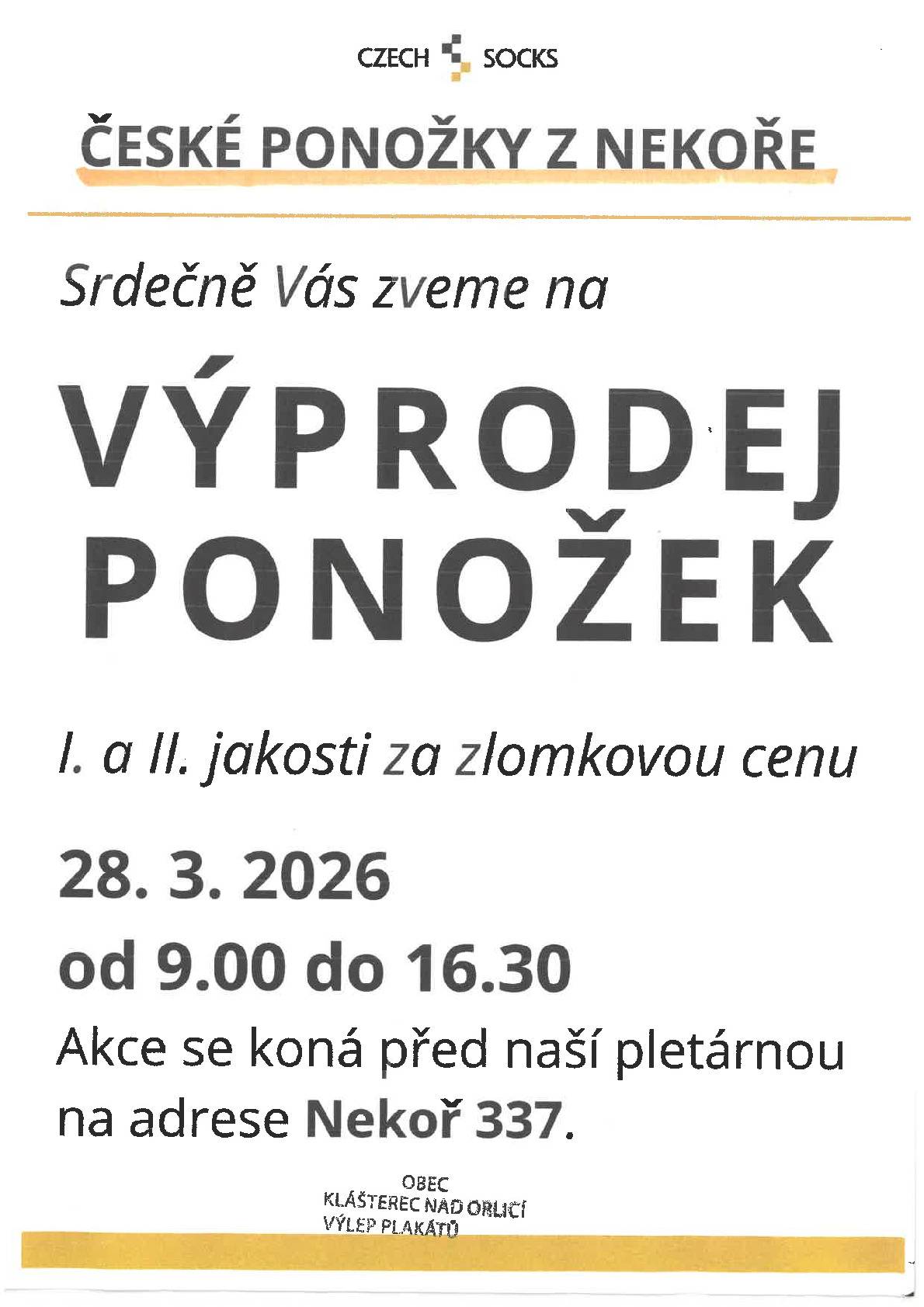 Již tuto sobotu 28. 3. 2026 od 9:00 do 16:30 na adrese Nekoř 337.
