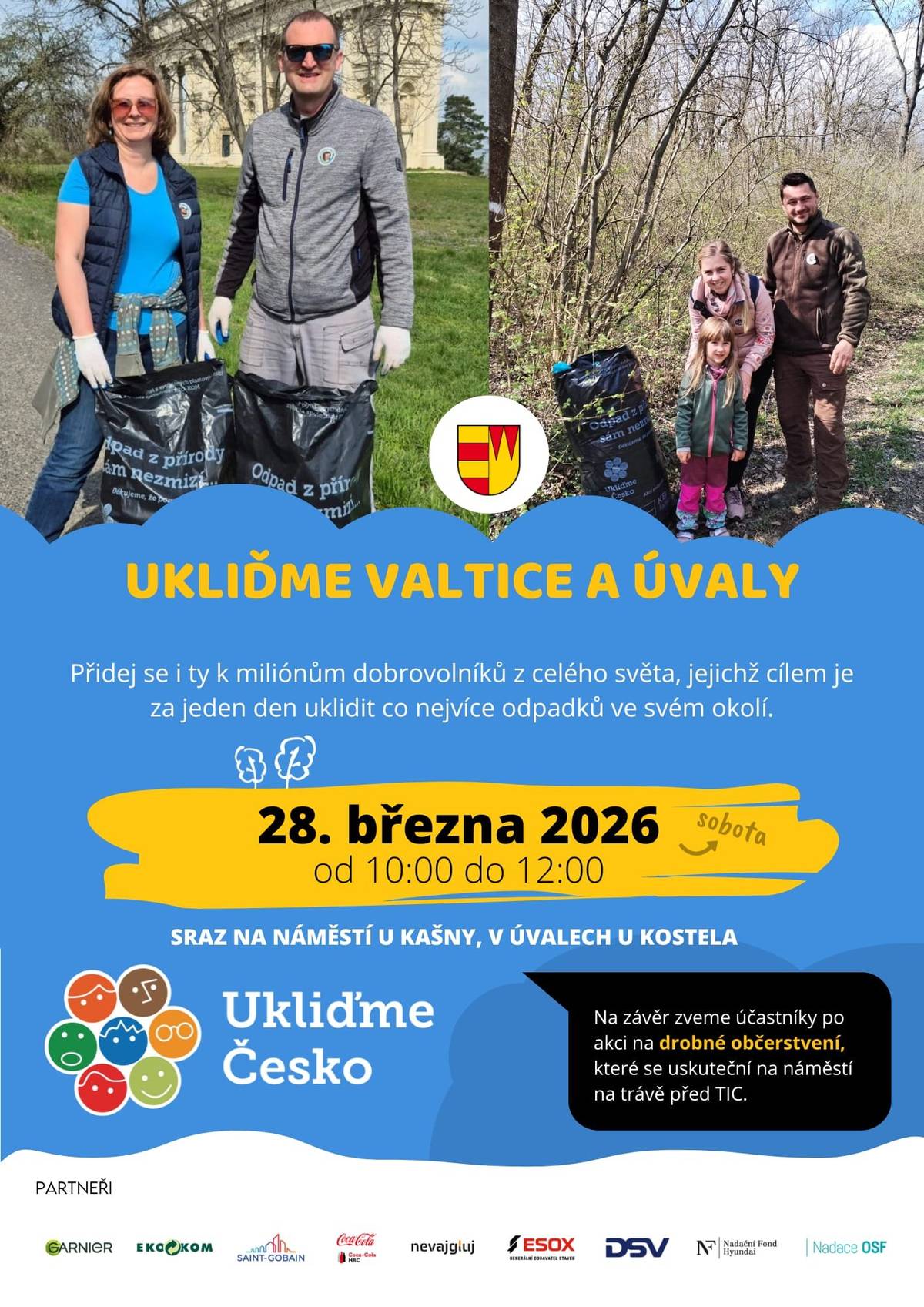 🌿🧹 UKLIĎME VALTICE A ÚVALY! 🧹🌿 Chceš udělat dobrý skutek, protáhnout tělo na čerstvém vzduchu a ještě se u toho pobavit? Tak pojď s námi uklidit naše okolí! 💪😊 📅 28. března 2026 (sobota) ⏰ 10:00–12:00 📍 Sraz na náměstí u kašny, v Úvalech u kostela Stačí dobrá nálada, chuť pomoci a klidně vezmi i rodinu, kamarády nebo souseda, co už dlouho slibuje, že „někdy půjde“ 😄
