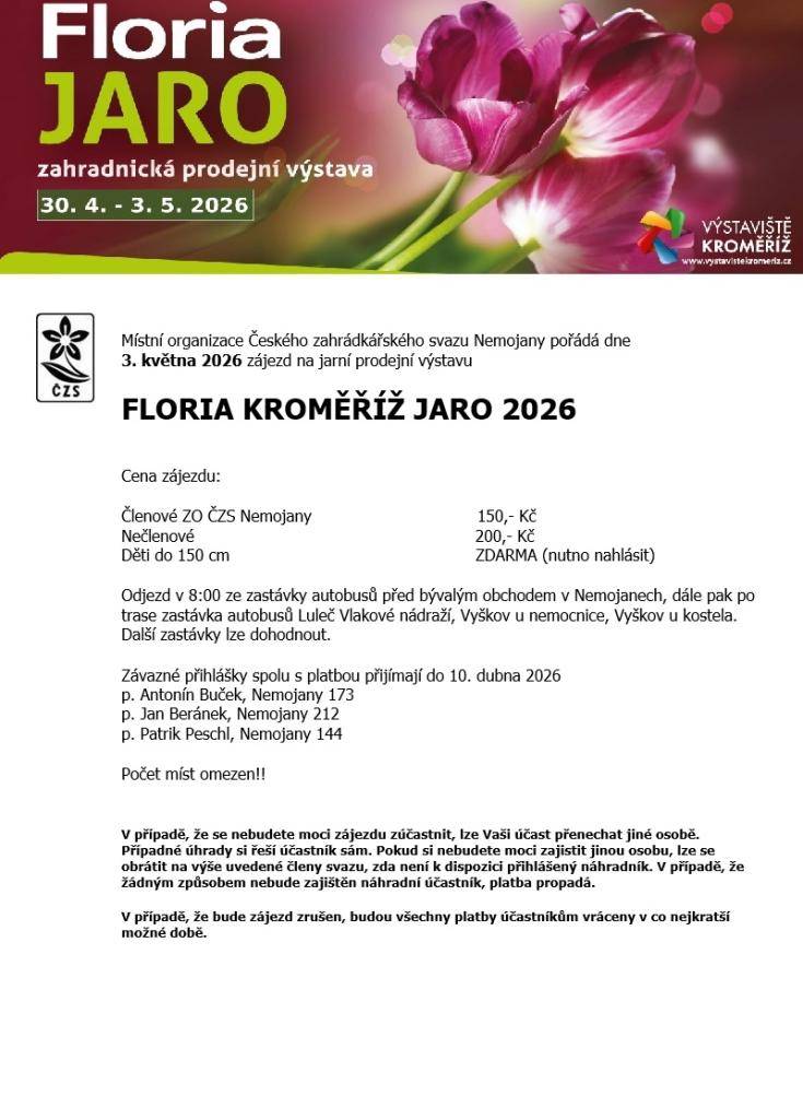 Zájezd na výstavu Floria Kroměříž