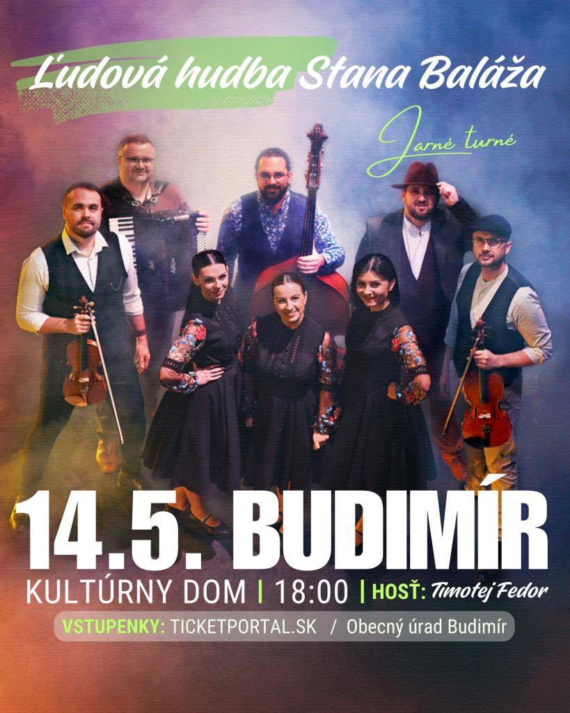 Koncert ĽH Stana Baláža 14.5.2026 v Budimíri - Kultúrnom dome o 18.00h.  vstupné: 22.- eur/vstupenka