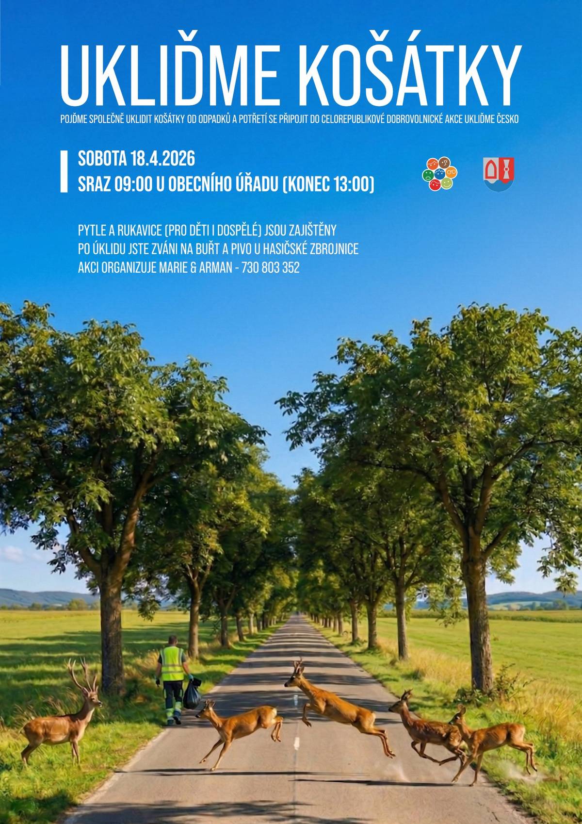 Opět tu máme jarní úklid 🧹🗑️🚮 Přijďte podpořit tuto úžasnou akci, udělat dobrý skutek pro naší obec a planetu ❤️  Děkujeme Marušce a Armanovi za organizaci a těšíme se na Vaši účast 🤩