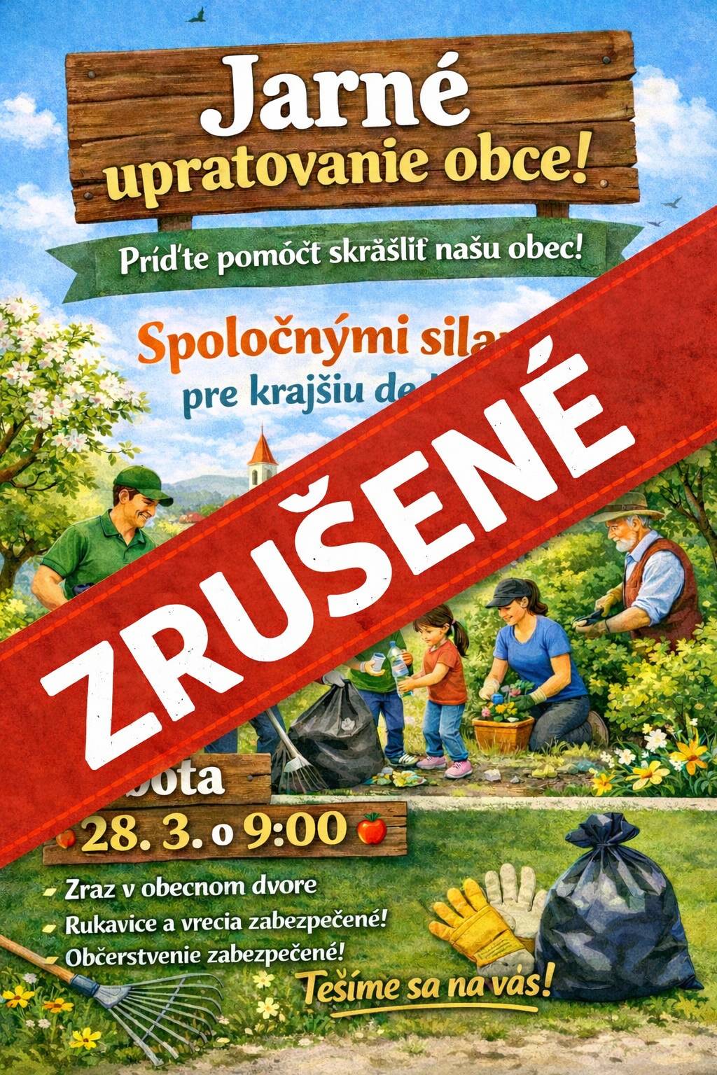 Z dôvodu nepriaznivého počasia sa plánované jarné upratovanie obce ruší a nebude sa konať v pôvodnom termíne. O náhradnom termíne vás budeme včas informovať. Ďakujeme za pochopenie.