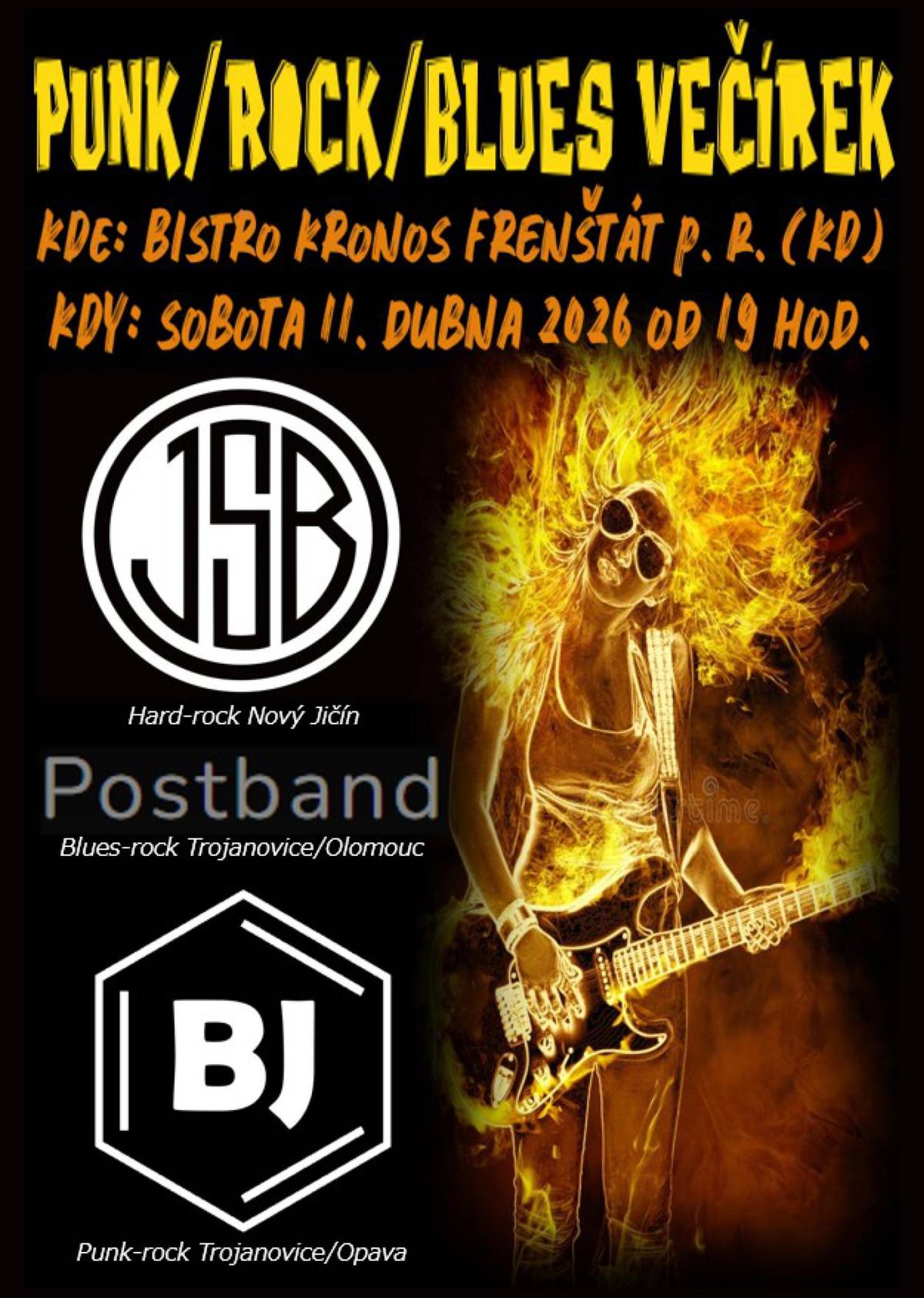 v sobotu 11. dubna 2026 od 19 hodin v Bistru KRONOS ve Frenštátě pod Radhoštěm