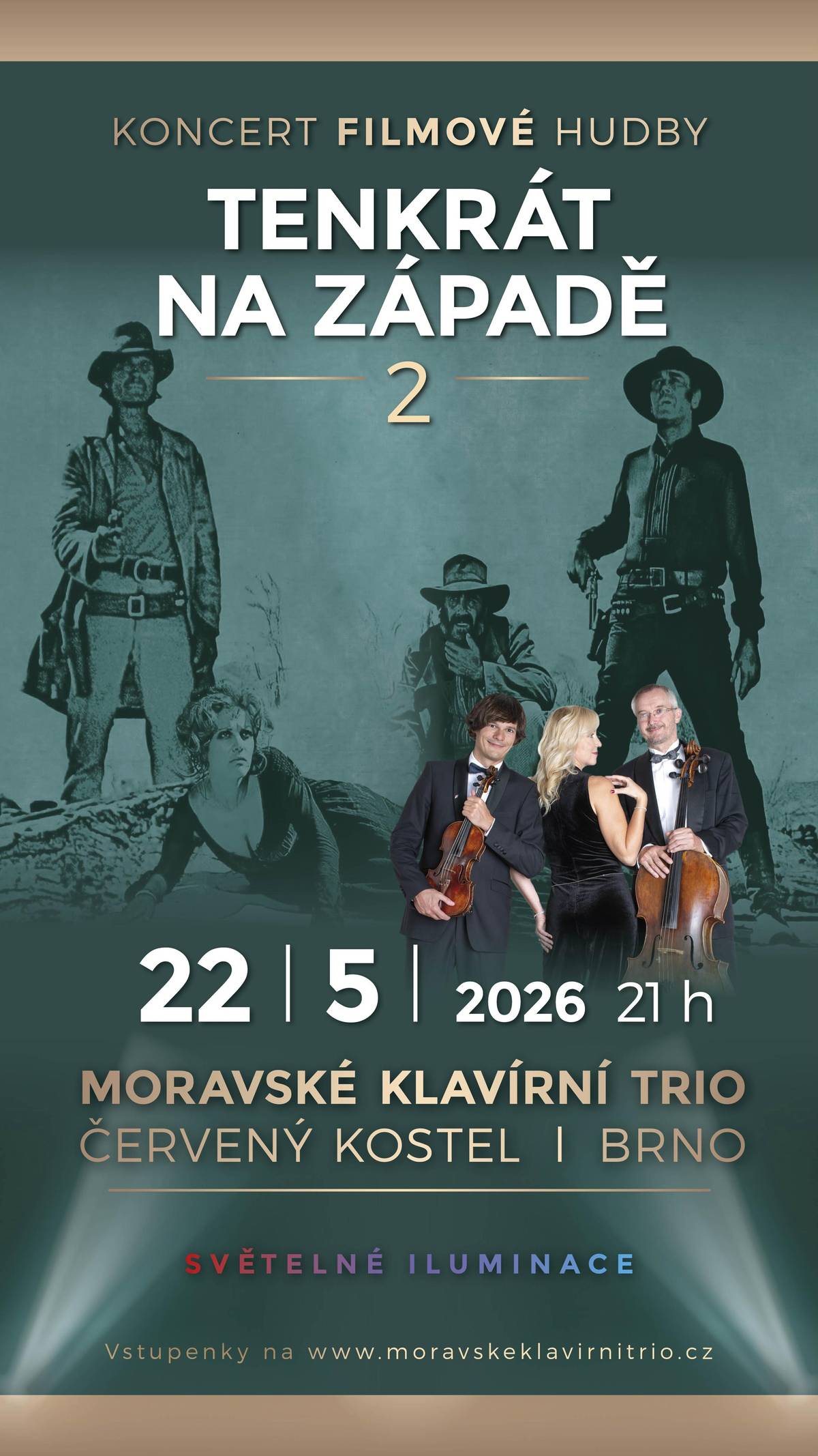 Připravujeme pro vás zájezd na výjimečný koncert! 🎵 Tenkrát na Západě – koncert filmové hudby s iluminacemi se uskuteční 22. května 2026 ve 21:00 hodin. Čeká vás nezapomenutelný večer plný ikonických melodií ze slavných filmů v podání Moravského klavírního tria. Hudba zazní v působivě nasvíceném prostoru Červeného kostela v Brně, kde světelné iluminace umocní jedinečnou atmosféru celého programu. ✨ Těšit se můžete nejen na hudbu z filmu Tenkrát na Západě, ale i na další známé filmové hity. 🎟️ Cena zájezdu: 900 Kč (včetně dopravy) 🚌 Odjezd autobusu: 22. 5. 2026 v 18:00 hod. z autobusového stanoviště 📝 Objednávky: Přijímáme na OÚ.
