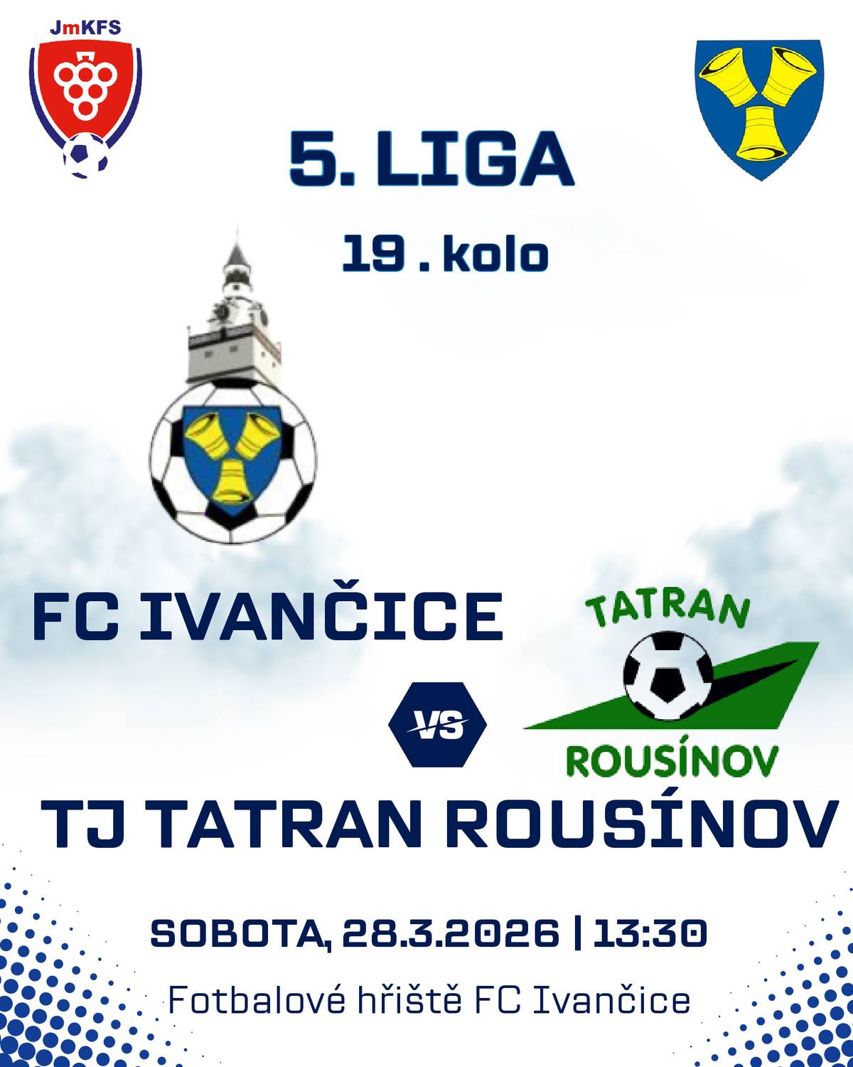 Srdečně vás zveme na mistrovské fotbalové utkání, ve kterém naše A mužstvo přivítá tým TJ Tatran Rousínov. Přijďte podpořit naše hráče! Po tomto utkání se představí také naše B mužstvo, které nastoupí na umělé trávě v Němčicích od 16:30 proti týmu SK Říčany.