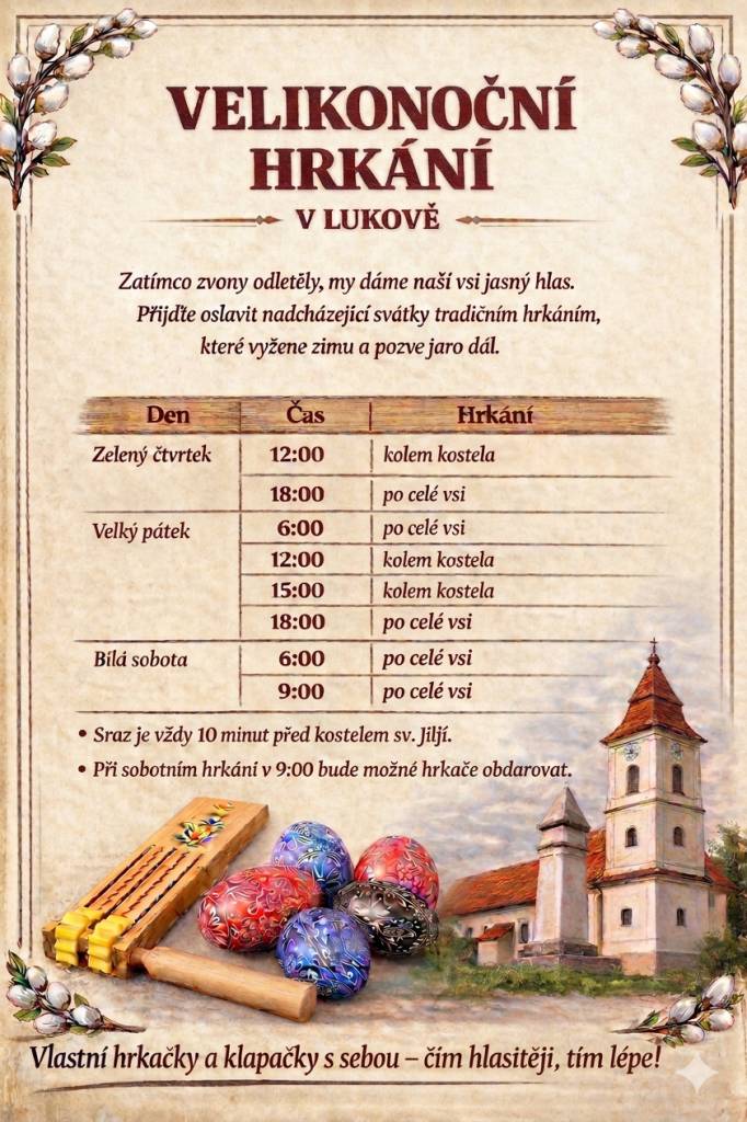 Sraz na zelený čtvrtek - 2. 4. 2026 ve 12.00 hod. u kostela sv. Jiljí  Bližší informace najdete v přiloženém souboru.