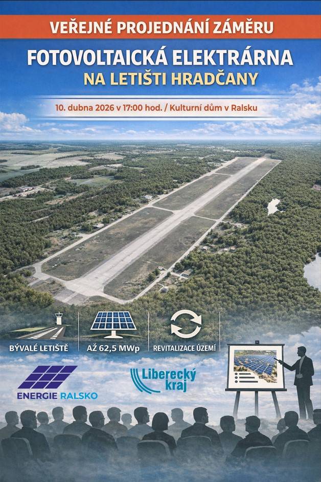 Veřejné projednání záměru - Fotovoltaická elektrárna na letišti Hradčany   10. dubna 2026 v 17 hodi