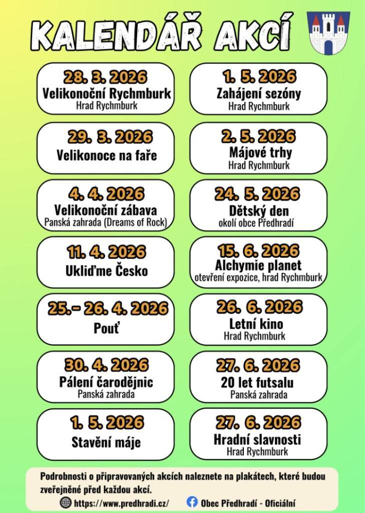 Kalendář akcí v Předhradí (jaro/léto 2026)