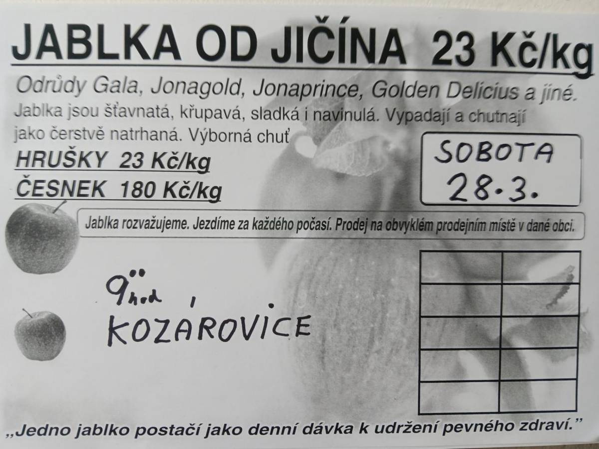 před KD Kozárovice   28.3.2026  v 9:00 hodi