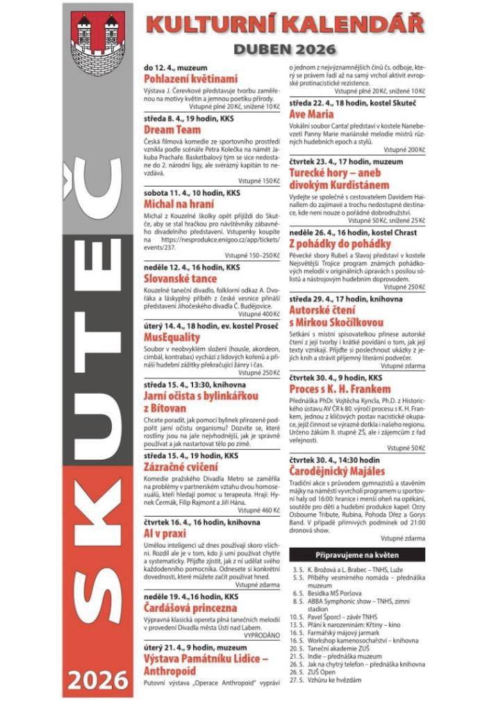 Skuteč - kultura v dubnu