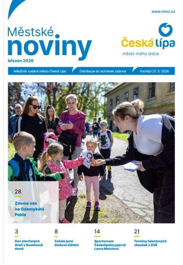 Vážení čtenáři, v pátek 27. března vyjdou březnové Městské noviny.  Prostřednictvím MUNIPOLIS vám je tradičně posíláme s předstihem.  Prolistovat si je můžete ZDE.  Hezké čtení! město Česká Lípa