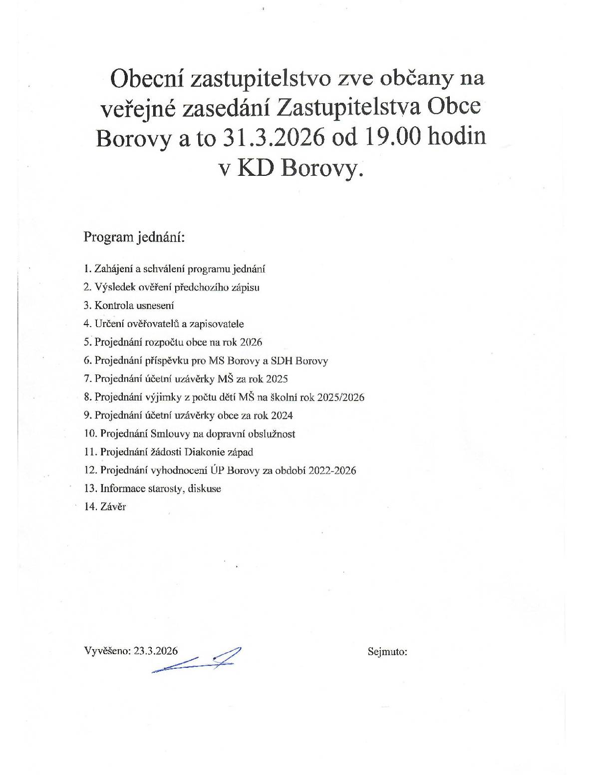 📝 veřejné zasedání zastupitelstva obce