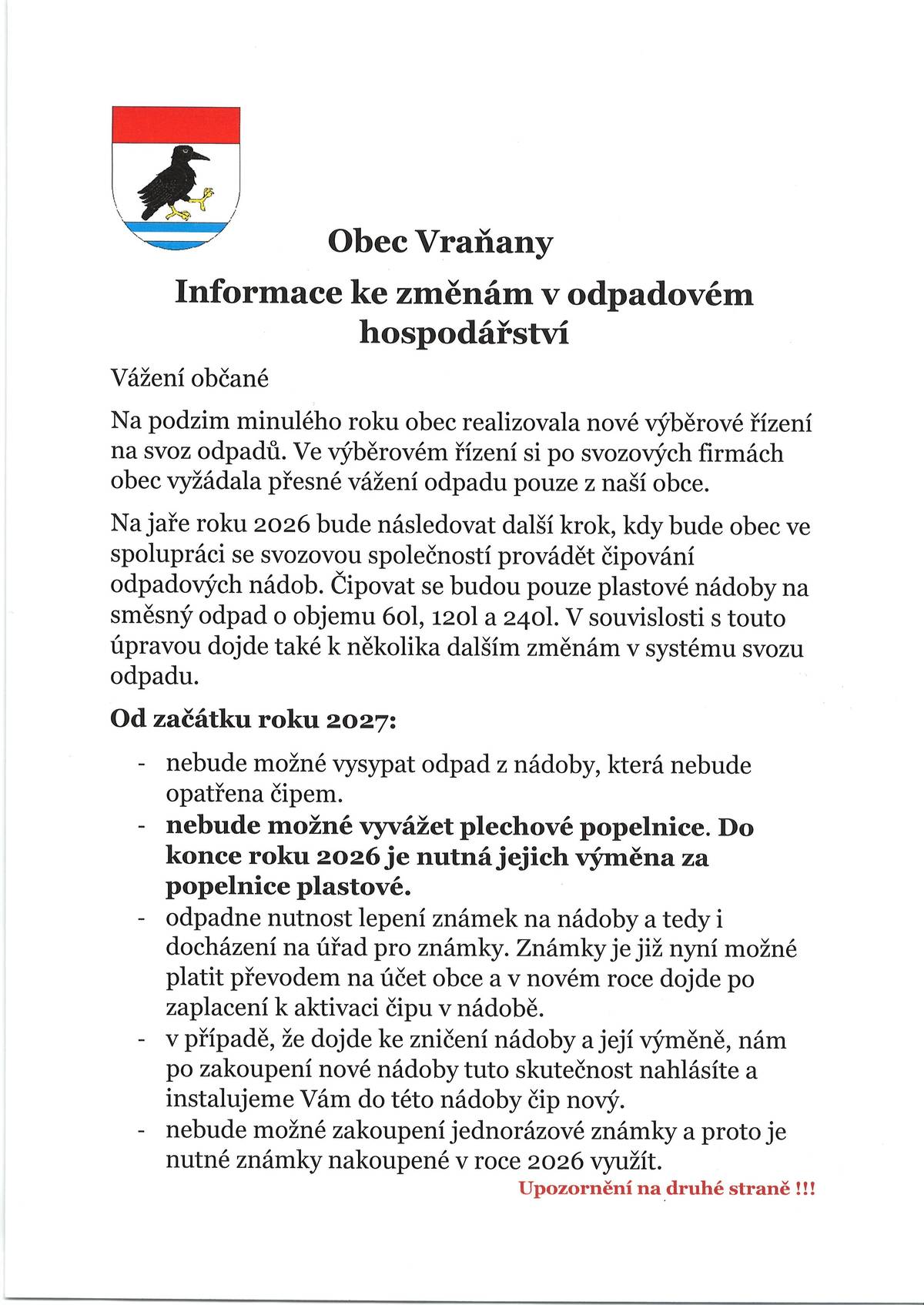 Informace ke změnám v odpadovém hospodářství