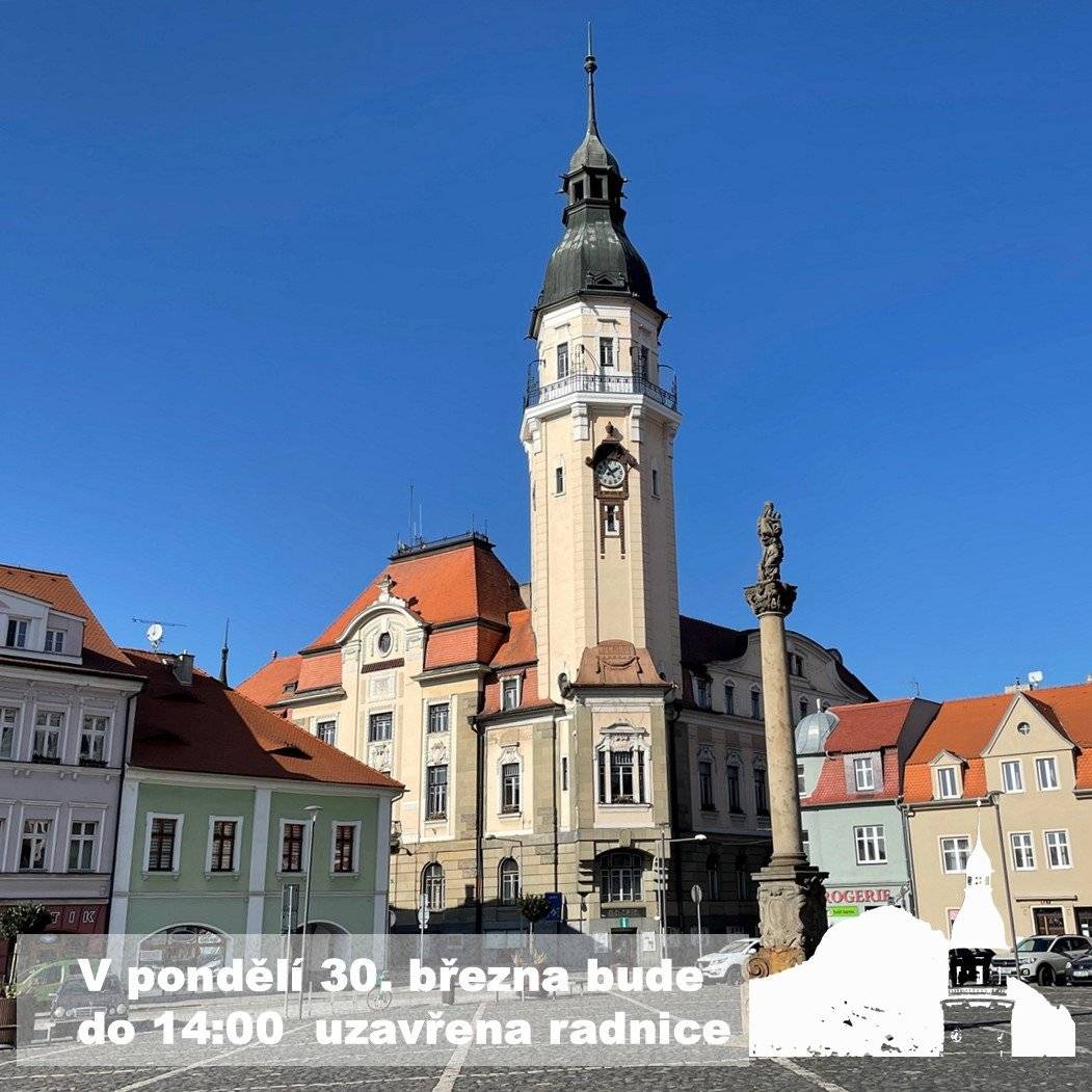 Vážení občané, upozorňujeme, že v pondělí 30. března 2026 budou pro veřejnost od 7 do 14 hodin UZAVŘENY VŠECHNY PŘEPÁŽKY Městského úřadu Bílina.  Důvodem je plánovaná odstávka elektřiny.  V případě potřeby můžete využít jednotlivá pracoviště v okolních městech, např. v Teplicích, Mostu, Lounech apod.  Děkujeme za pochopení.