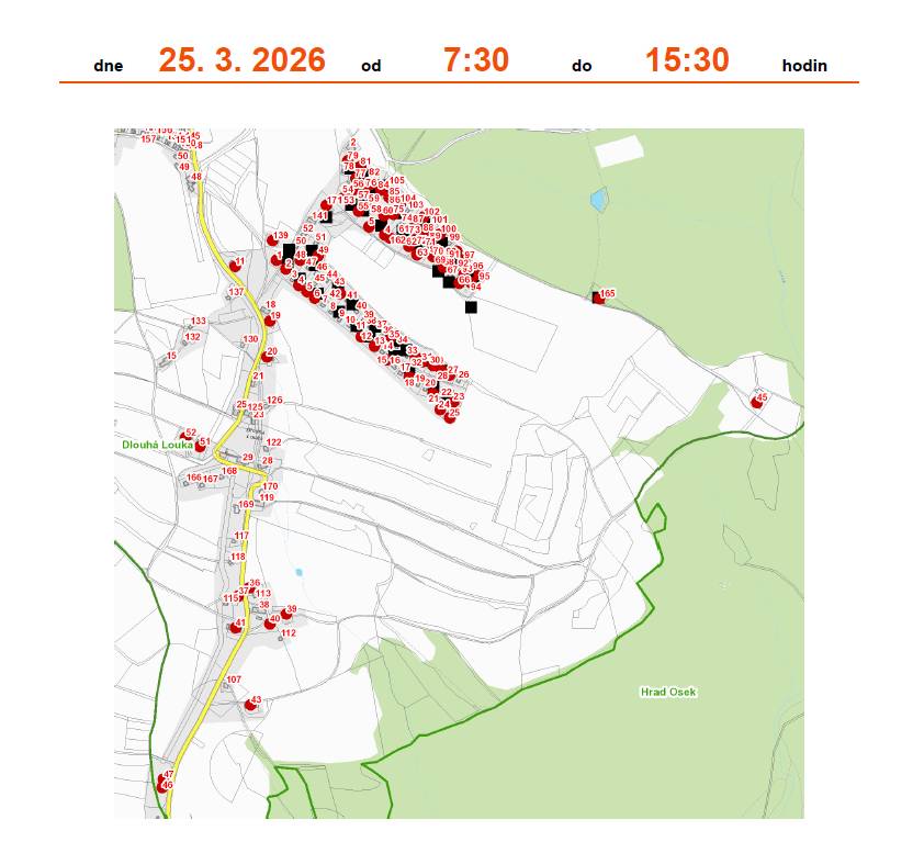 Oznámení o přerušení dodávky elektrické energie - Dlouhá Louka - 25.03.2026, od 07:30 do 15:30 hod