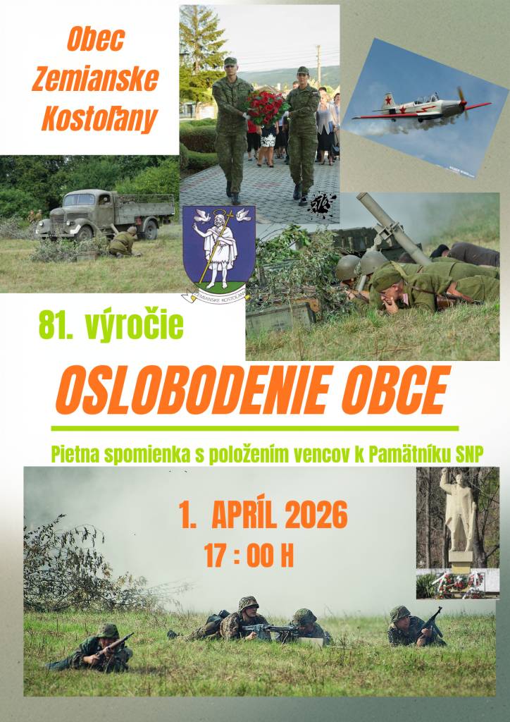 Pietna spomienka pri príležitosti oslobodenia našej obce sa bude konať 1. apríla 2026 o 17 h pred Pamätníkom SNP.