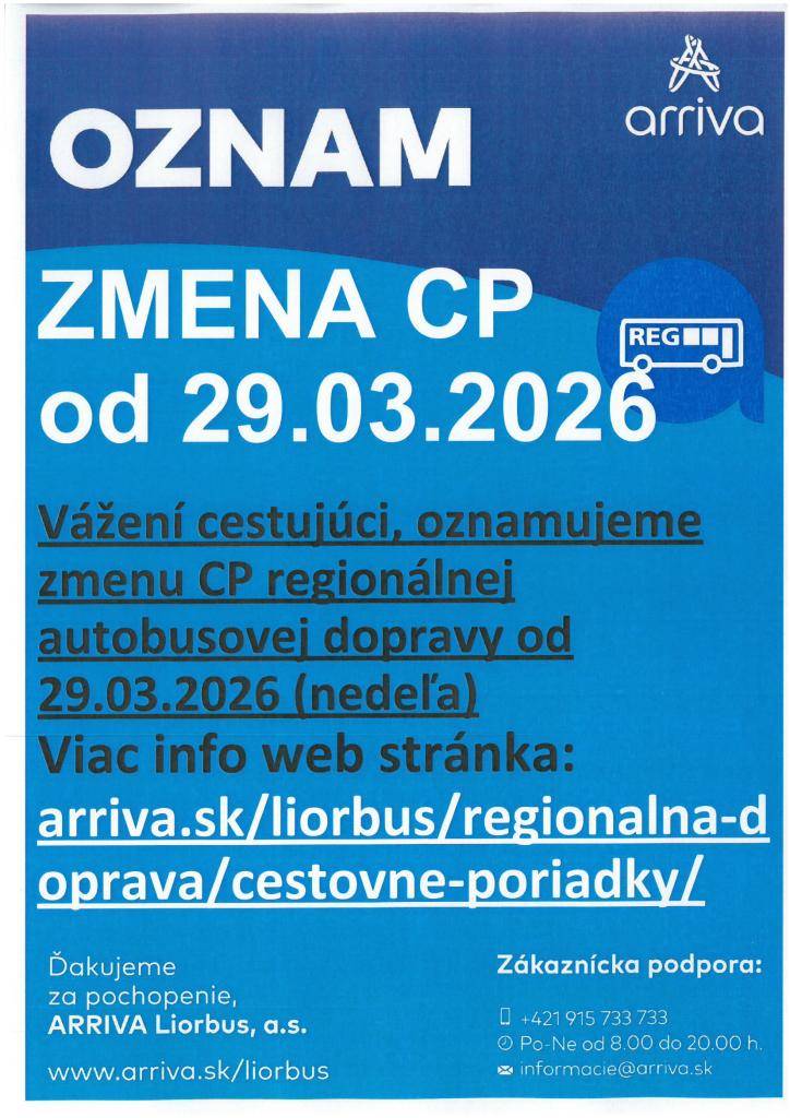 Zmena autobusovej dopravy ARRIVA Liorbus, a.s.