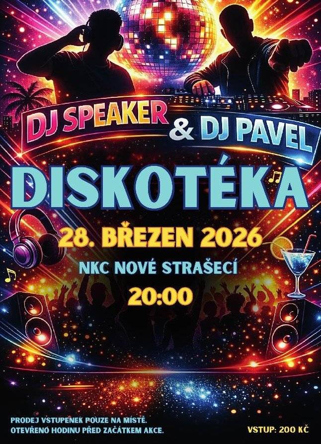 Zveme vás na zítřejší diskotéku, která se koná v Novostrašeckém kulturním centru od 20 hodin. Vstupné 200 Kč.