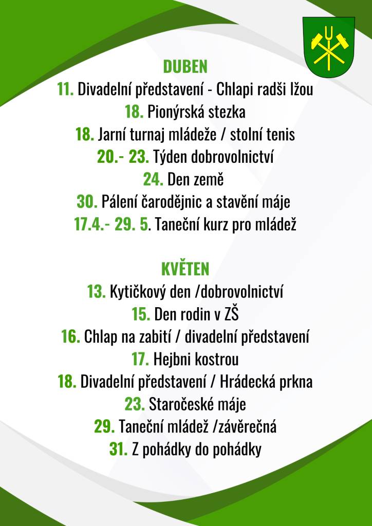 Souhrn plánovaných akcí v Hrádku...
