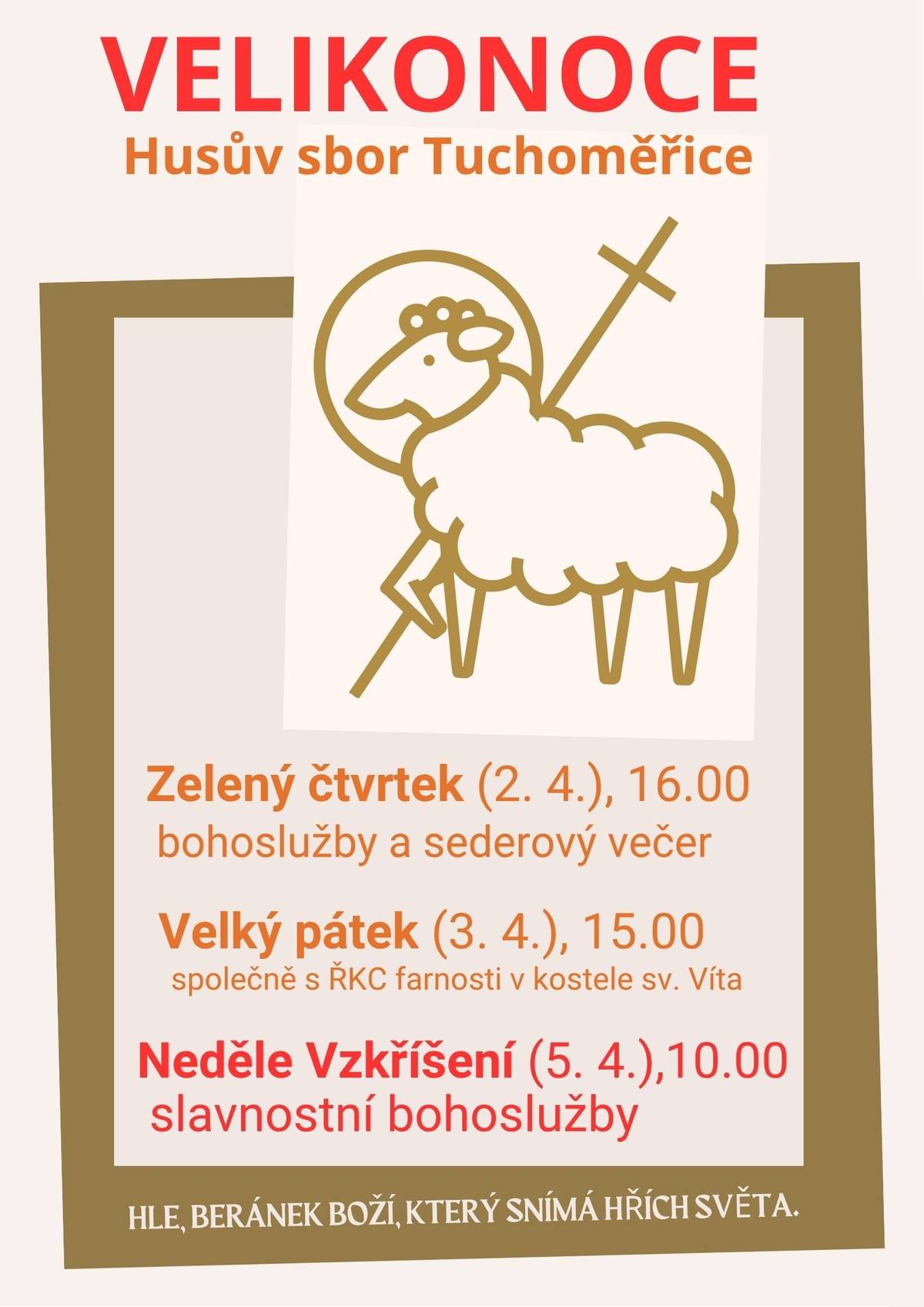 Vážení občané, Husův sbor Vás srdečně zve na velikonoční program. S přáním krásného dne Váš OÚ