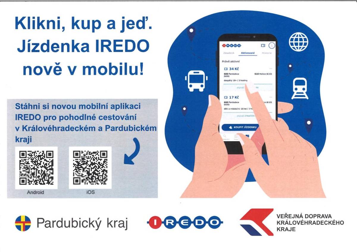 Odkazy ke stažení nové mobilní aplikace jsou k dispozici na webových stránkách www.iredo.info.