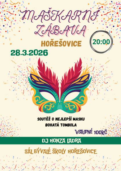 Připomínáme nadcházející maškarní víkend pro děti i dospělé. V sobotu 28.3. od 20:00 – maškarní zábava pro dospělé V neděli 29.3. od 15:00 – dětský karneval Obě akce bude moderovat DJ Honza Ladra Dále zveme zájemce na sobotní brigádu - vyčištění náletových dřevin z úvozové cesty směrem k Třebízi.   Sraz v 9:00 na začátku cesty (u Zímů)