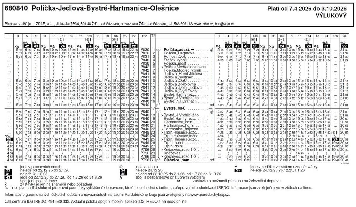 Krajský úřad Pardubického kraje informuje o novém výlukovém jízdním řádu.