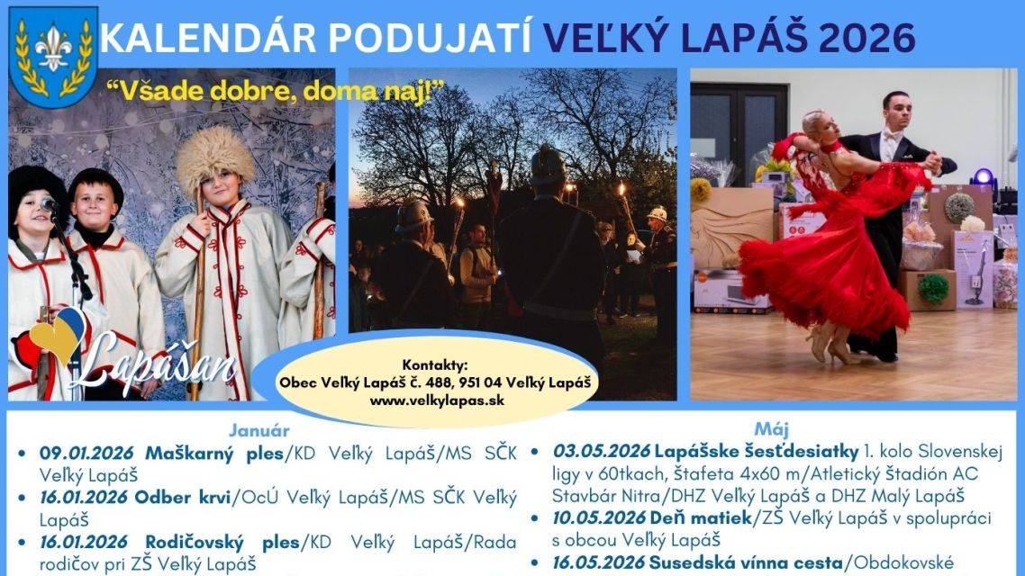 Kalendár podujatí Veľký Lapáš na rok 2026
