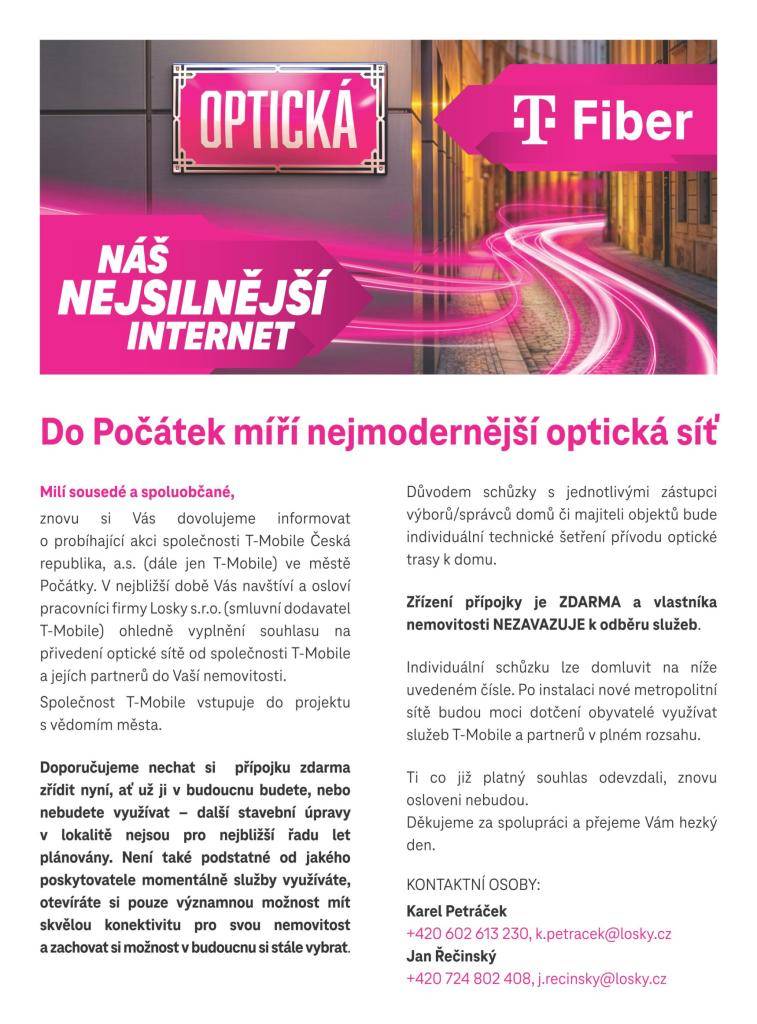 Nová optická síť míří do Počátek. Zřízení přípojky je ZDARMA. Musíte jen vyplnit platný souhlas.