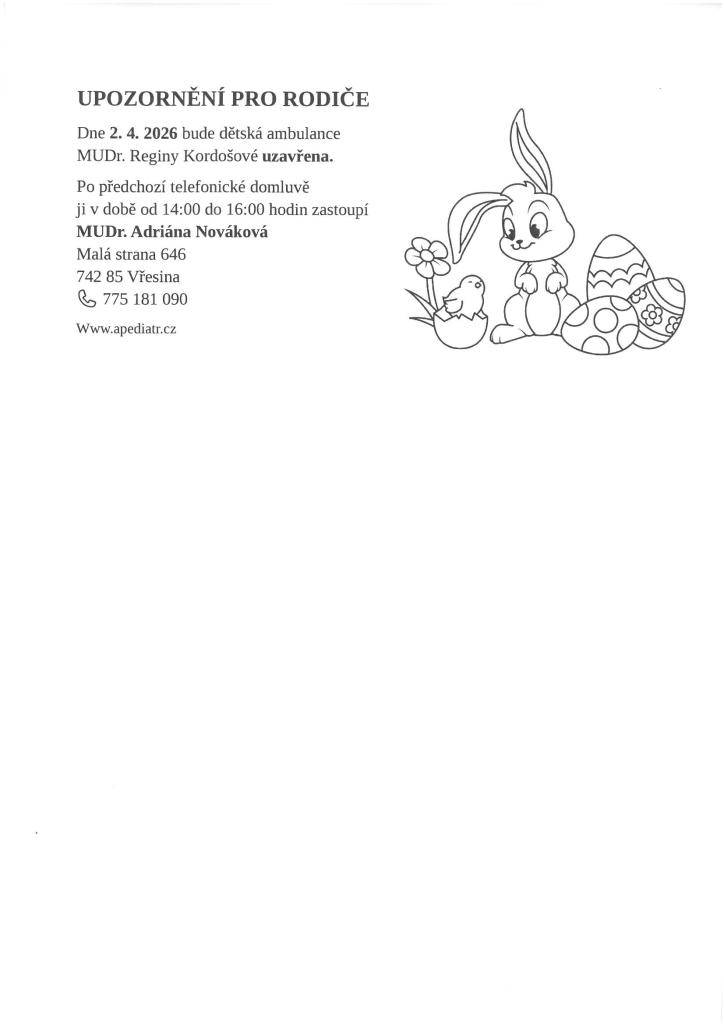 UPOZORNĚNÍ PRO RODIČE