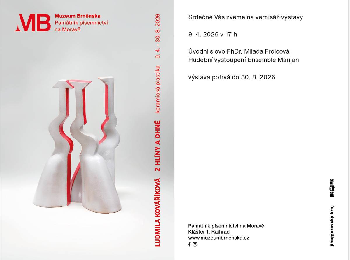 Pozvánka na vernisáž Z hlíny a ohně 9.4.2026 v 17:00h. Památník písemnictví na Moravě